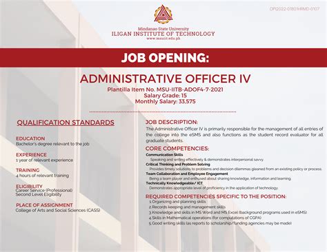 PERMANENT ADMINISTRATIVE OFFICER IV (HUMAN .
